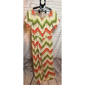 Tacera Chevron Off/On Shoulder Wide Leg Jumpsuit Orange Green 1X